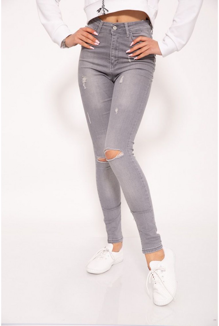 Купить Рваные джинсы женские серого цвета 29R540-3 - Фото №1