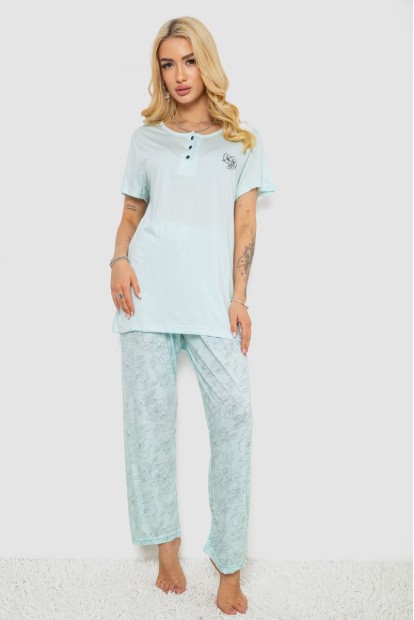 Піжама жіноча з принтом  -уцінка, колір м'ятний, 243R6623-U-14