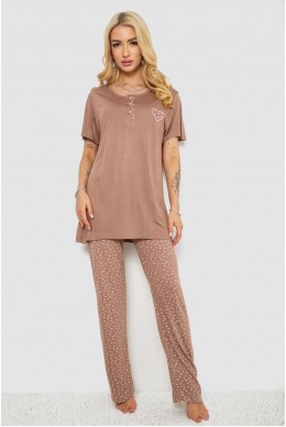 Піжама жіноча з принтом  -уцінка, колір мокко, 243R7030-U-1