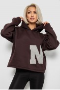 Худи женский с капюшоном на флисе, цвет шоколадный, 257R335 - фото № 0