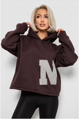 Худи женский с капюшоном на флисе, цвет шоколадный, 257R335