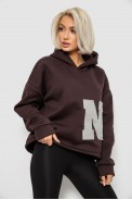 Худи женский с капюшоном на флисе, цвет шоколадный, 257R335 - фото № 2