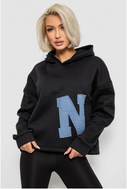 Худи женский с капюшоном на флисе, цвет черный, 257R335