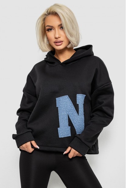 Худи женский с капюшоном на флисе, цвет черный, 257R335