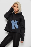 Худи женский с капюшоном на флисе, цвет черный, 257R335 - фото № 2
