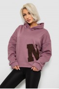 Худи женский с капюшоном на флисе, цвет сливовый, 257R335 - фото № 2