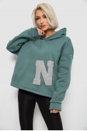 Худи женский с капюшоном на флисе, цвет оливковый, 257R335 - фото № 2