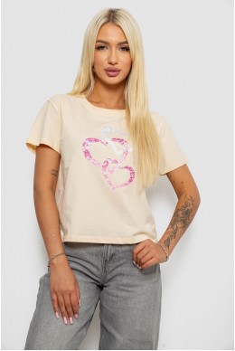 Футболка жіноча з принтом, колір бежевий, 221R5179