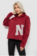 Худи женский с капюшоном на флисе, цвет бордовый, 257R335 - фото № 2