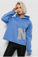 Худи женский с капюшоном на флисе, цвет голубой, 257R335 - фото № 0