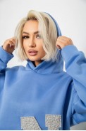 Худи женский с капюшоном на флисе, цвет голубой, 257R335 - фото № 6