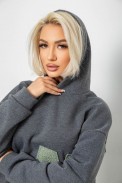 Худи женский с капюшоном на флисе, цвет серый, 257R335 - фото № 6