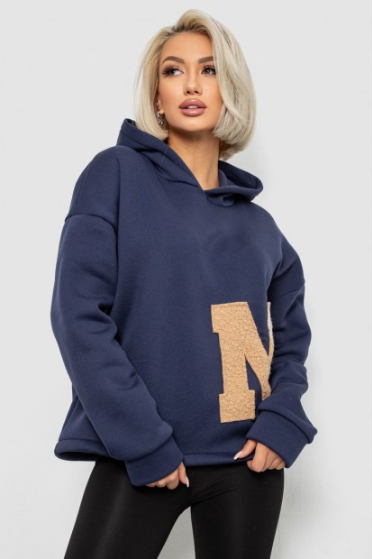 Худи женский с капюшоном на флисе, цвет синий, 257R335