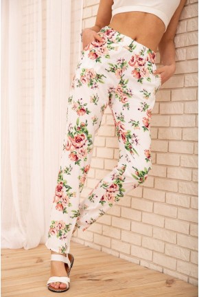 Літні бавовняні штани, з квітковим принтом, колір Молочний, 172R65-1