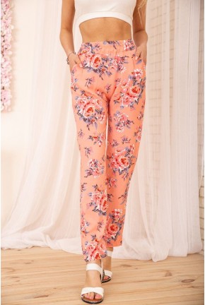 Літні бавовняні штани, з квітковим принтом, колір Персиковий, 172R65-1