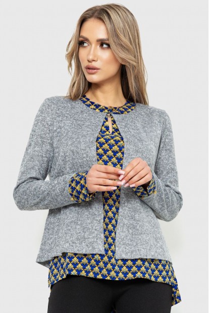 Блуза жіноча обманка, колір сіро-синій, 230R53-3