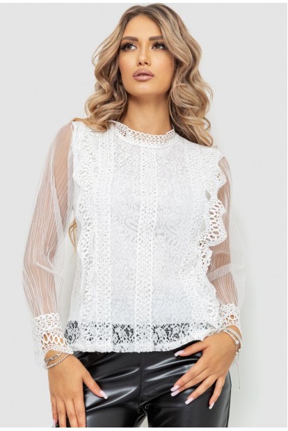Блуза жіноча гіпюрова класична  -уцінка, колір білий, 204R150-U-3