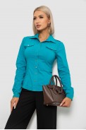 Рубашка женская однотонная, цвет бирюзовый, 230R211 - фото № 2
