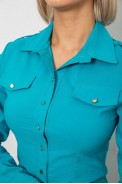 Рубашка женская однотонная, цвет бирюзовый, 230R211 - фото № 4