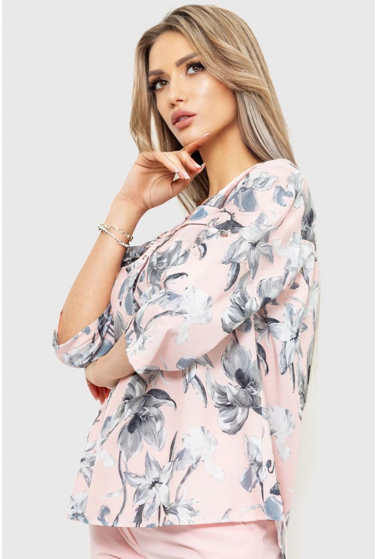 Купити Блуза з квітковим принтом, колір пудрово-сірий, 230R96-3 - Фото №3