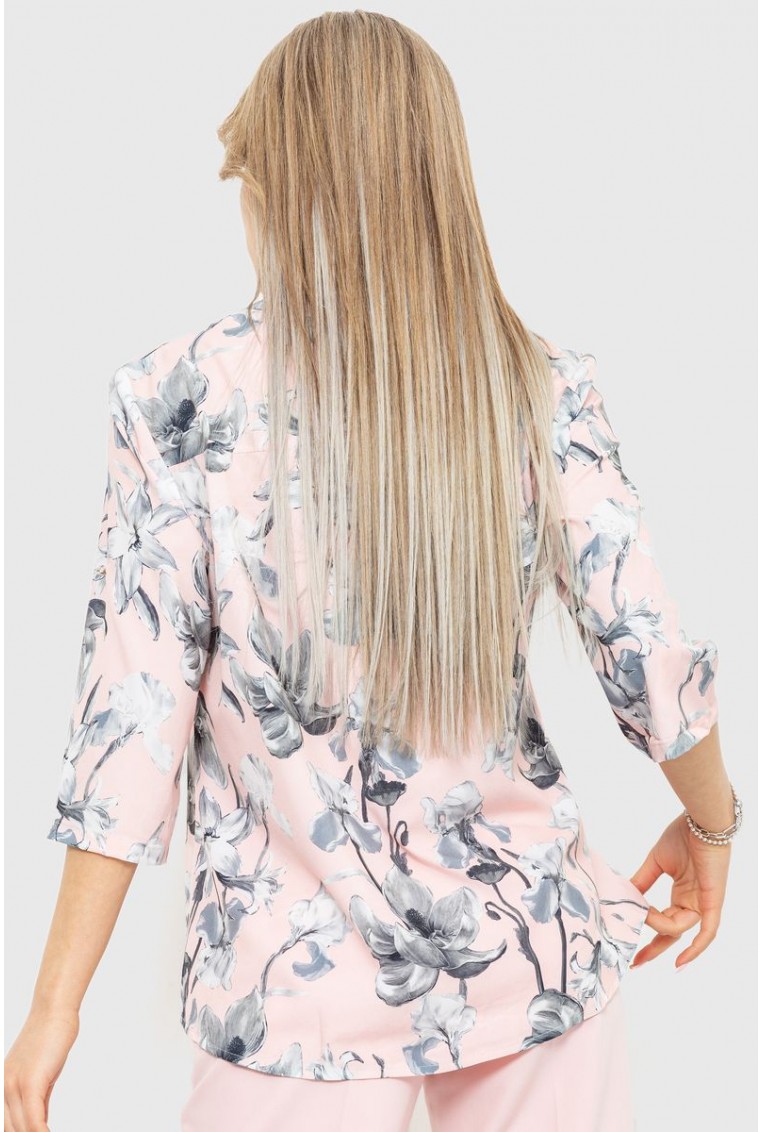 Купити Блуза з квітковим принтом, колір пудрово-сірий, 230R96-3 - Фото №4