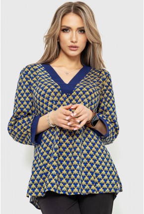 Блуза з принтом, колір синьо-бежевий, 230R95