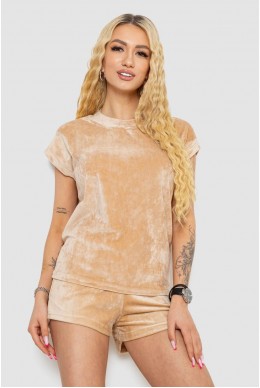 Піжама жіноча велюрова  -уцінка, колір бежевий, 238R450-U-1