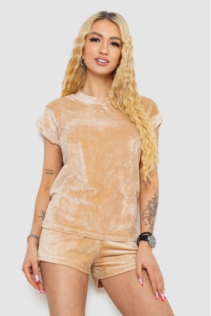 Піжама жіноча велюрова  -уцінка, колір бежевий, 238R450-U-1