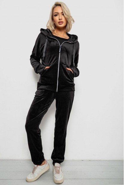 Спортивный костюм женский велюровый, цвет черный, 257R4122