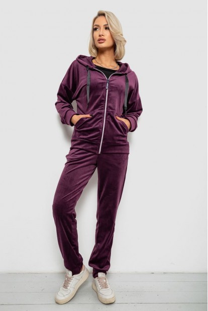 Спортивный костюм женский велюровый, цвет сливовый, 257R4122