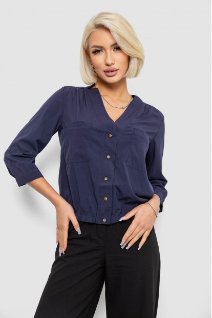 Блуза однотонна, колір темно-синій, 230R91-2