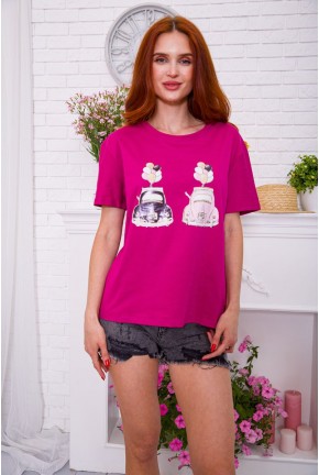 Жіноча футболка кольору фуксії з принтом кежуал 198R017
