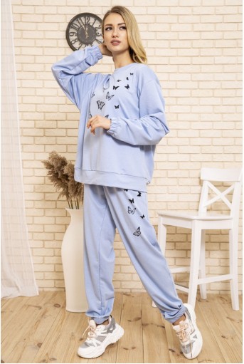 Купити Спортивний костюм жіночий однотонний з метеликами колір Блакитний 102R168 - Фото №2