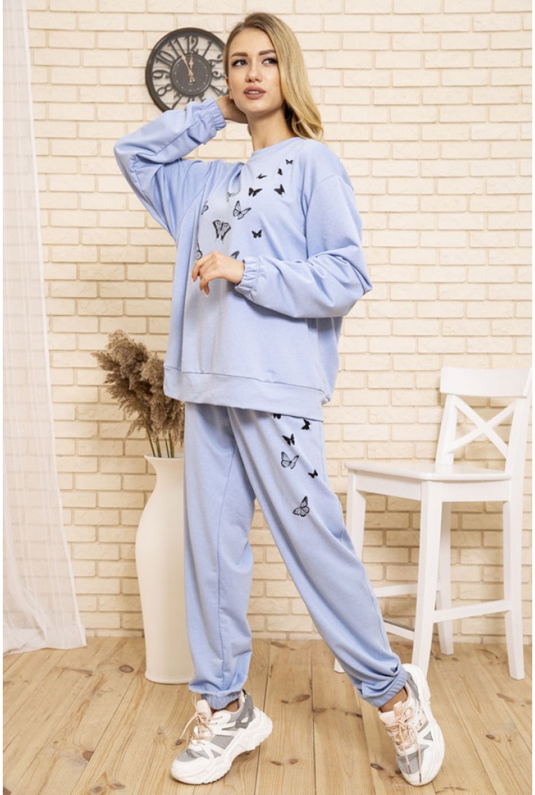 Купити Спортивний костюм жіночий однотонний з метеликами колір Блакитний 102R168 - Фото №2