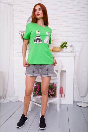 Салатова жіноча футболка з принтом кежуал 198R017