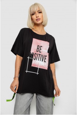 Футболка жіноча з принтом, колір чорний, 244R4011