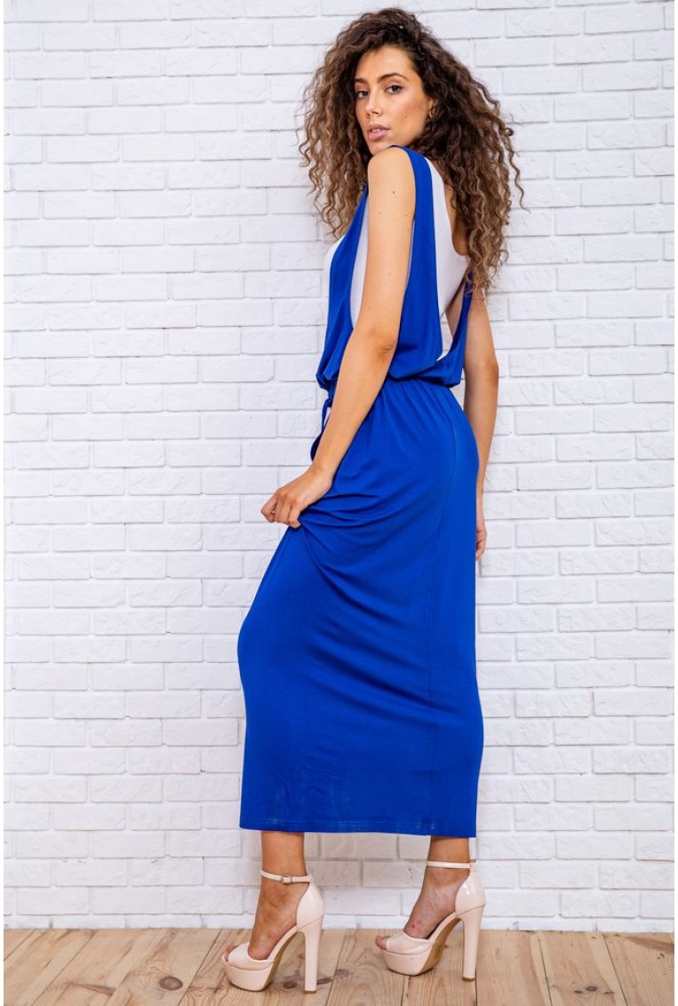 Купити Довга трикотажна сукня, кольору електрик, 167R5-7 - Фото №3