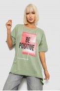 Футболка женская с принтом, цвет оливковый, 244R4011 - фото № 0