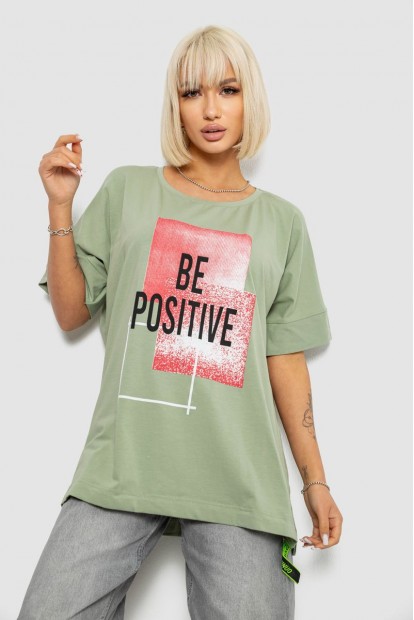 Футболка жіноча з принтом, колір оливковий, 244R4011