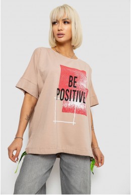 Футболка жіноча з принтом, колір бежевий, 244R4011