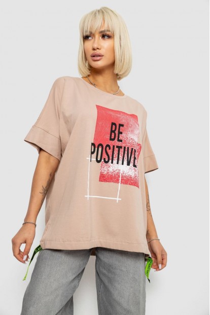 Футболка жіноча з принтом, колір бежевий, 244R4011