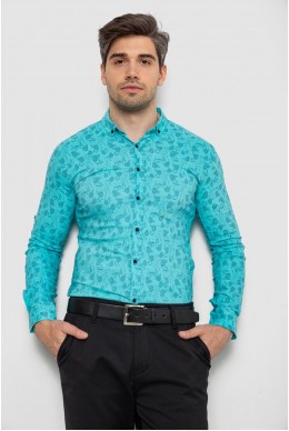 Рубашка мужская с принтом, цвет бирюзовый, 214R1029