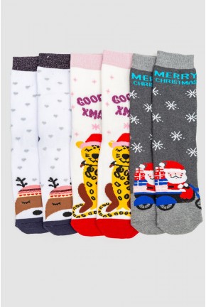 Комплект жіночих новорічних шкарпеток 3 пари, колір молочний,білий,сірий, 151R264