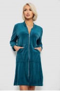 Халат жіночий велюровий на блискавці, колір смарагдовий, 257R1022 - фото № 0