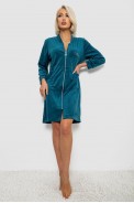 Халат жіночий велюровий на блискавці, колір смарагдовий, 257R1022 - фото № 1