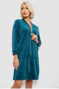 Халат жіночий велюровий на блискавці, колір смарагдовий, 257R1022 - фото № 2
