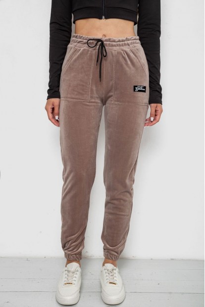 Штани жіночі велюрові на флісі  -уцінка, колір бежевий, 238R58473-2-U