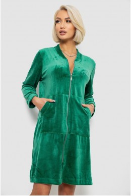 Халат женский велюровый на молнии, цвет зеленый, 257R1022