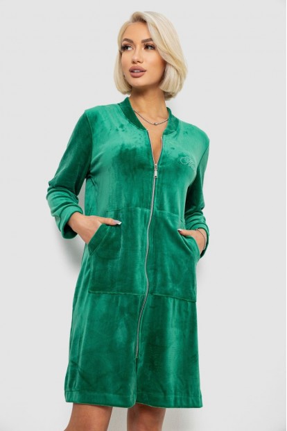 Халат женский велюровый на молнии, цвет зеленый, 257R1022