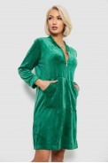 Халат жіночий велюровий на блискавці, колір зелений, 257R1022 - фото № 2